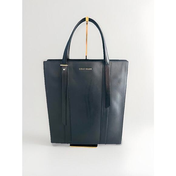 EUC Cole Haan Black Vestry Magazine Leather Tote Bag Handbag - Picture 1 of 13
